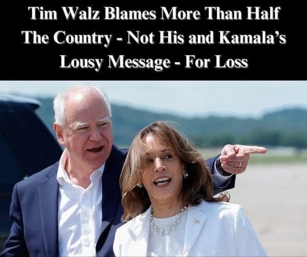 Harris Running Mate Tim Walz Blames Voters, Not A Lousy Message, For Loss